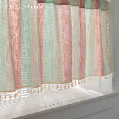 Close‑up of Pink Striped Block Cafe Curtain