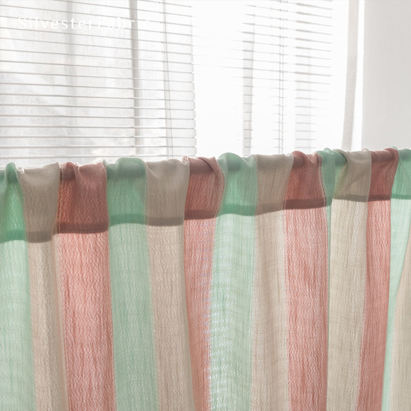 Close‑up of Striped Block Cafe Curtain corner
