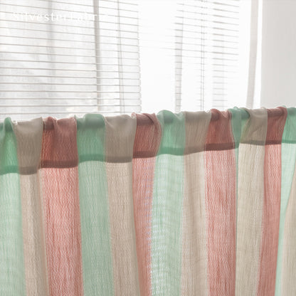 Close‑up of Striped Block Cafe Curtain corner