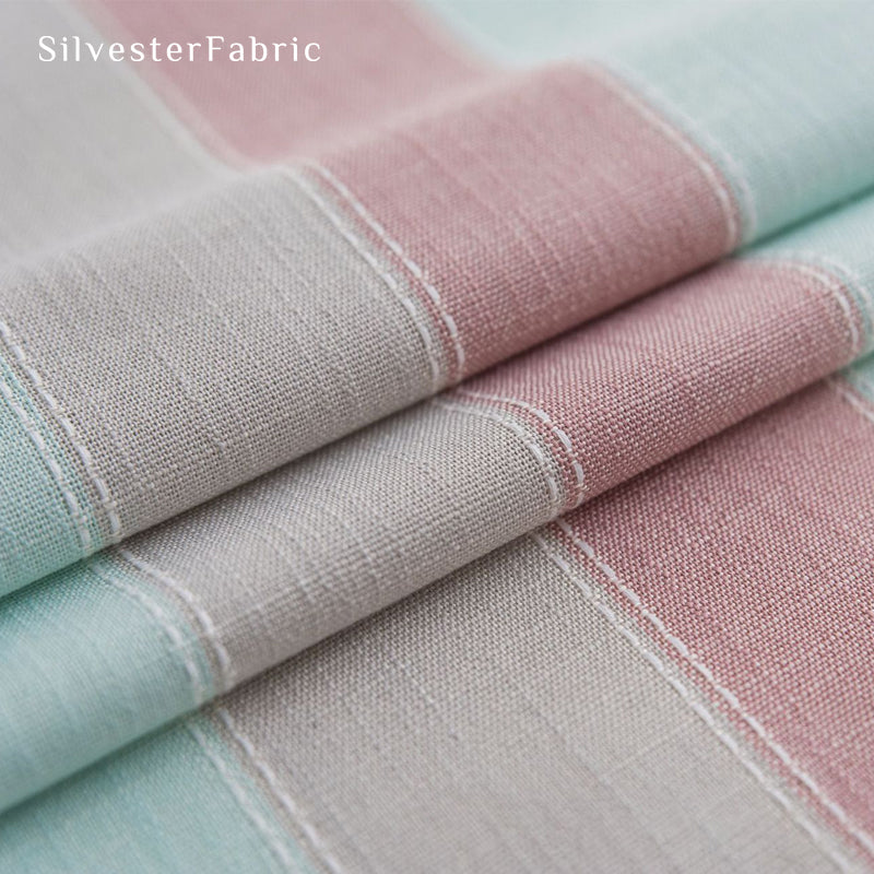 pink striped farmhouse tablecloth fabric close-up