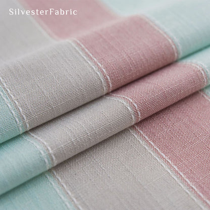 pink striped farmhouse tablecloth fabric close-up