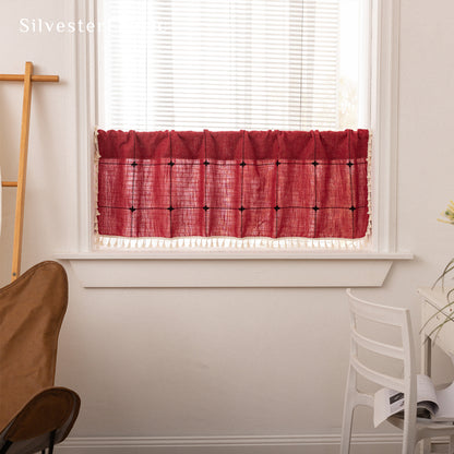 Close‑up of Red Plaid Cafe Curtain