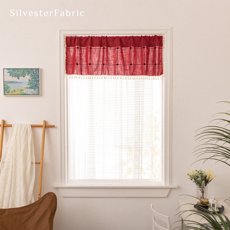 Close‑up of Red Plaid Cafe Curtain corner