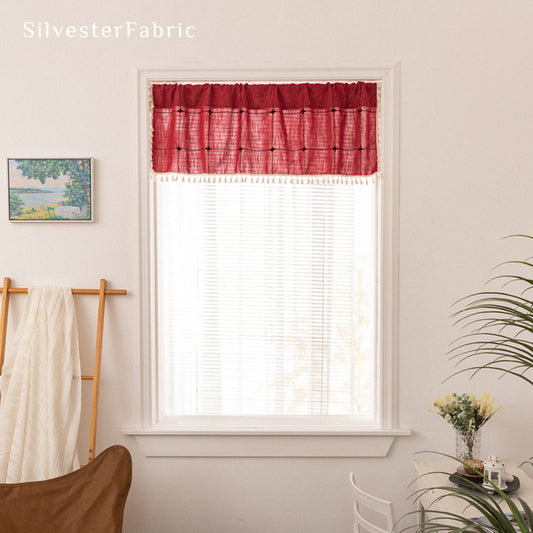 Close‑up of Red Plaid Cafe Curtain corner