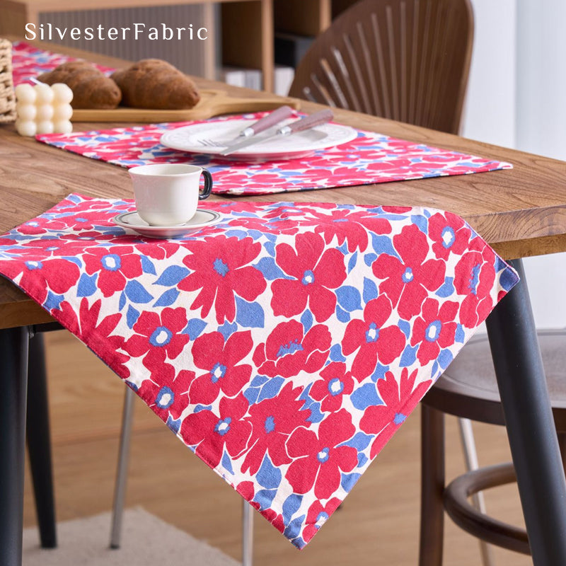 red floral farmhouse placemats fabric close-up