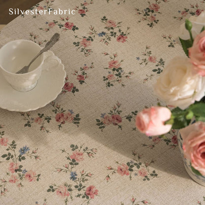 farmhouse floral round tablecloth fabric close-up