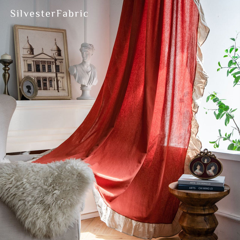 red french cotton curtain for living room