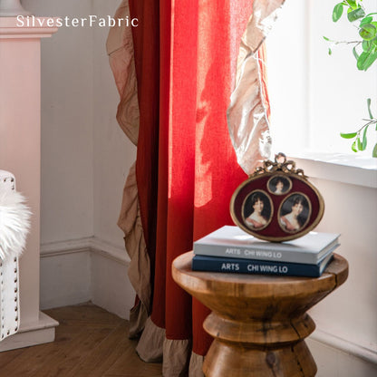 red french cotton curtain drape and fold detail