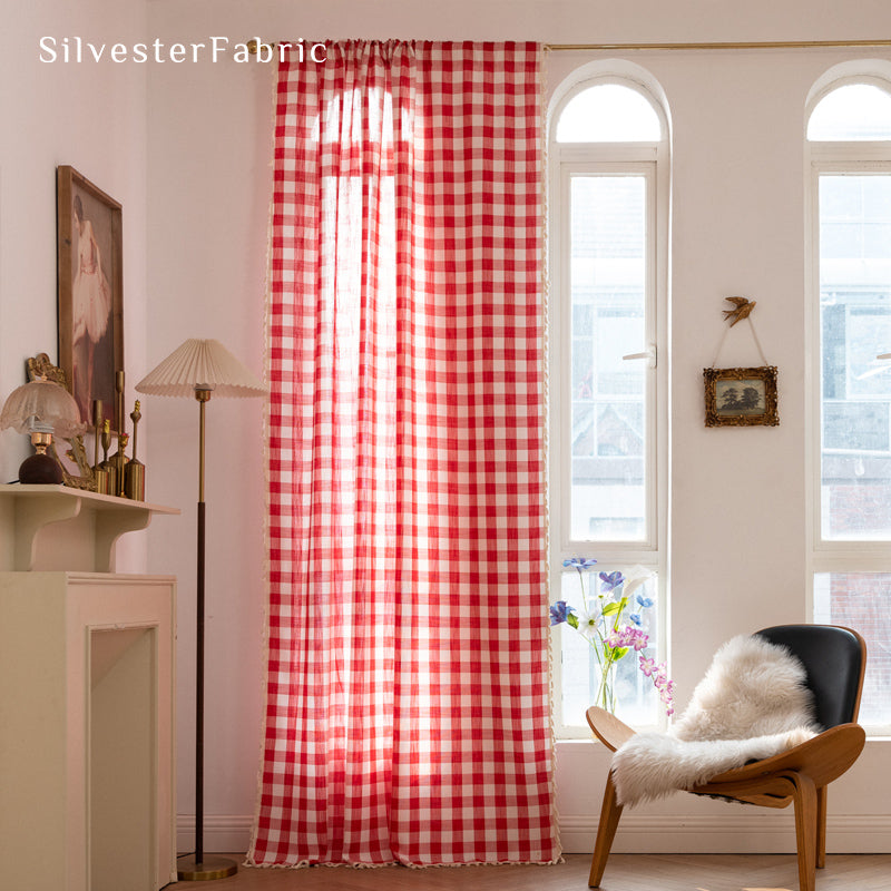 Close‑up of Red Farmhouse Curtain corner