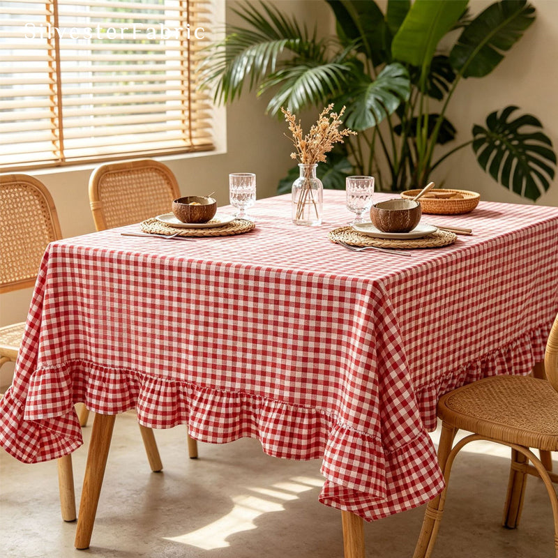 Red Plaid Farmhouse Tablecloth