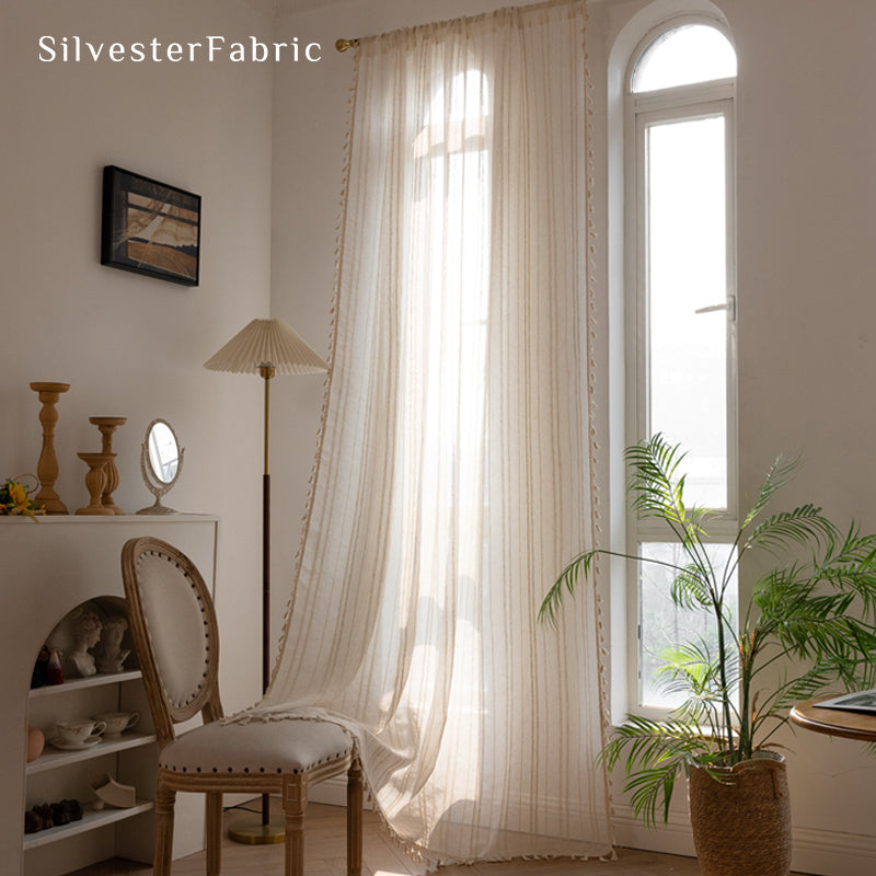 Beiges Striped Sheer Curtains丨Sheer Curtains丨Striped Curtains