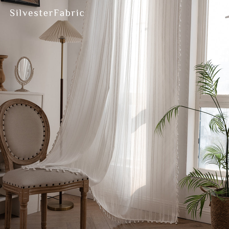 Close‑up of White Striped Sheer Curtain corner
