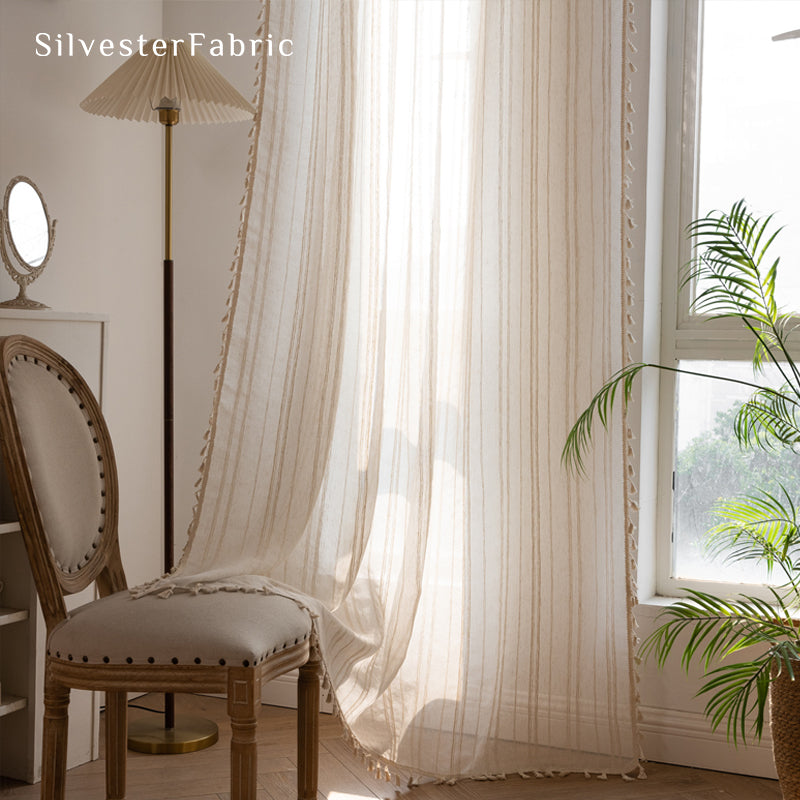 Beiges Striped Sheer Curtains丨Sheer Curtains丨Striped Curtains