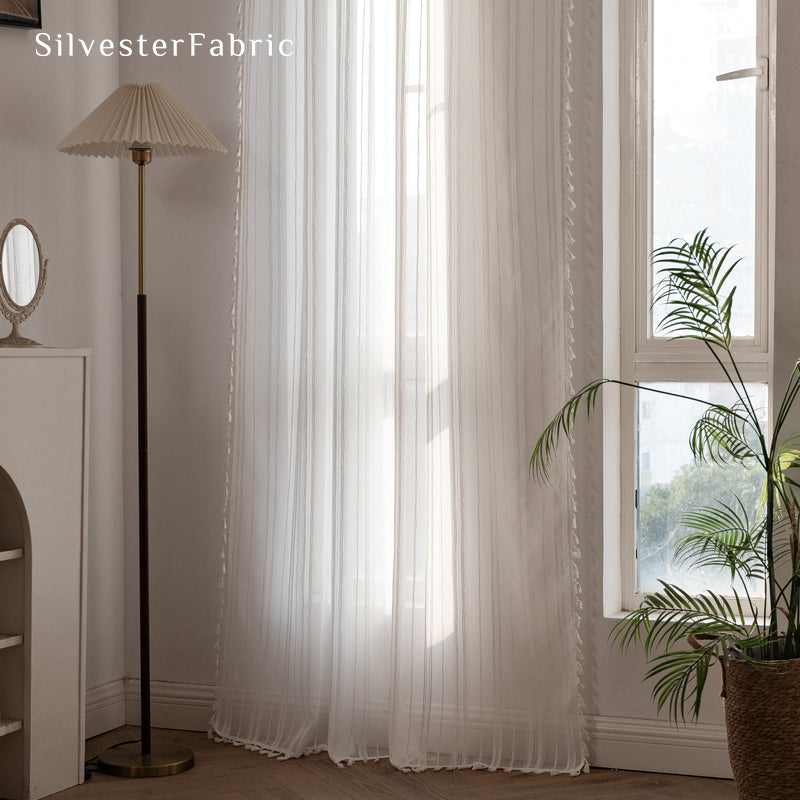 White Striped Sheer Curtain