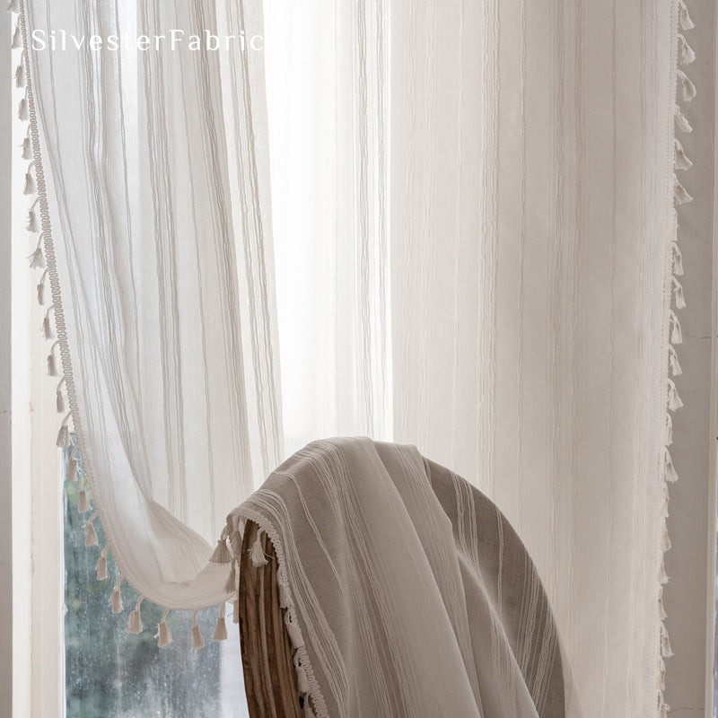 White Striped Sheer Curtain