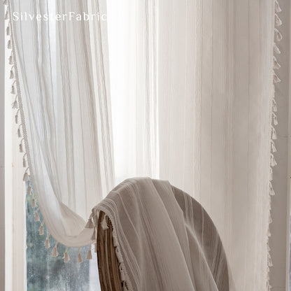 White Striped Sheer Curtain