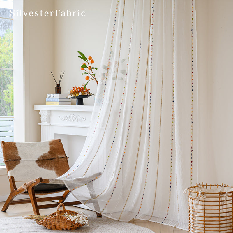Close‑up of White Sheer Striped Curtain corner