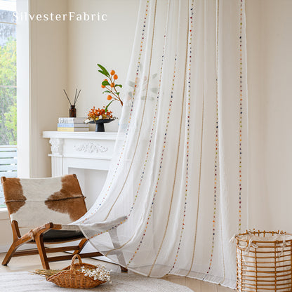 Close‑up of White Sheer Striped Curtain corner