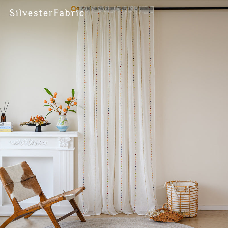 Close‑up of White French Sheer Striped Curtain corner