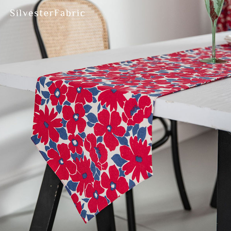 Red Floral Coffee Table Runner丨Decorative Coffee Table