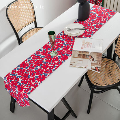 Red Floral Coffee Table Runner丨Decorative Coffee Table