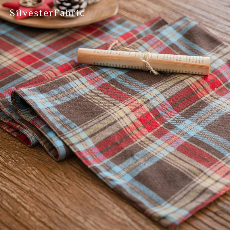 brown Christmas table runner edge stitching detail