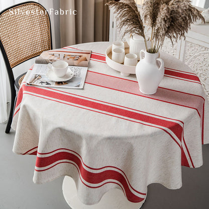 Red Striped Linen Tablecloth