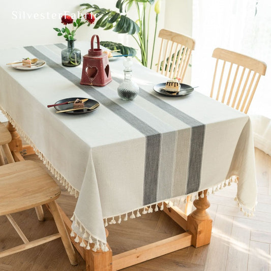 Grey Tablecloth丨Rectangle Tablecloth丨Striped Tablecloth