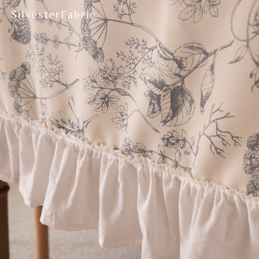 French Vintage Botanical Pattern Ruffles Rectangle Long Tablecloths