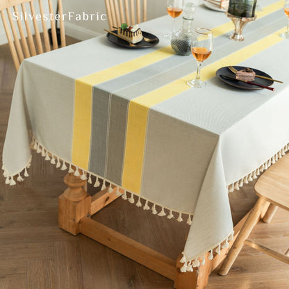 Yellow Striped Embroidered Line Rectangle Outdoor Polyester Tablecloths