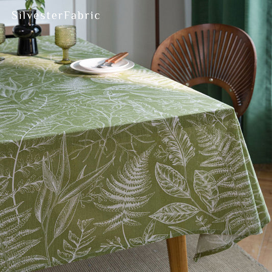 Leaf Print Green Vintage French Country Polyester Rectangle Tablecloth
