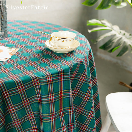 Vintage Christmas Plaid French Linen Rectangle Cotton Long Tablecloths