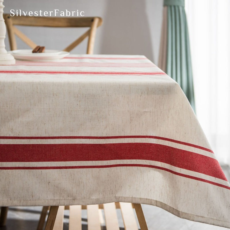 Red Striped Linen Tablecloth