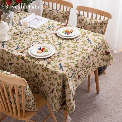 Vintage Leaf And Bird Pattern French Polyester Rectangle Tablecloths