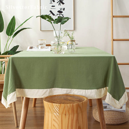 French Green Cotton Rectangle Vintage Natural Ruffles Long Tablecloths