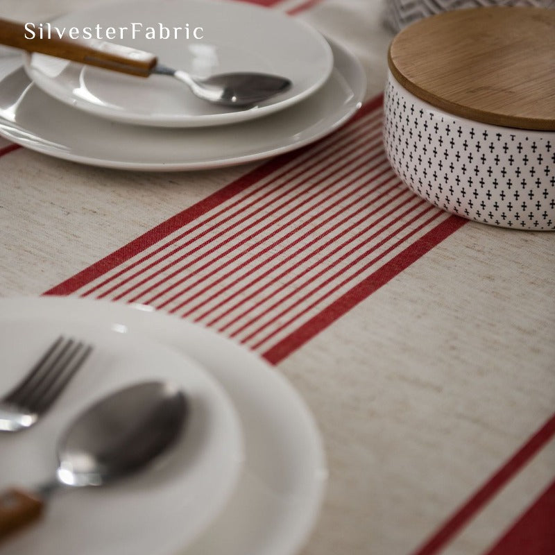 Red Striped Linen Tablecloth