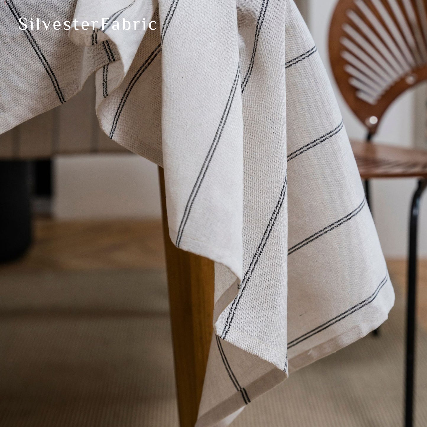 Light Grey Striped Linens Rustic Rectangle Long Polyester Tablecloths