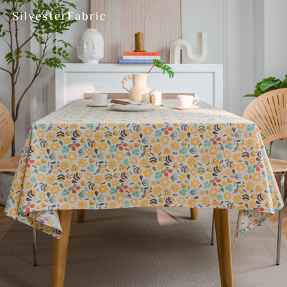 French Country Spring Floral Print Linen Vintage Rectangle Tablecloths