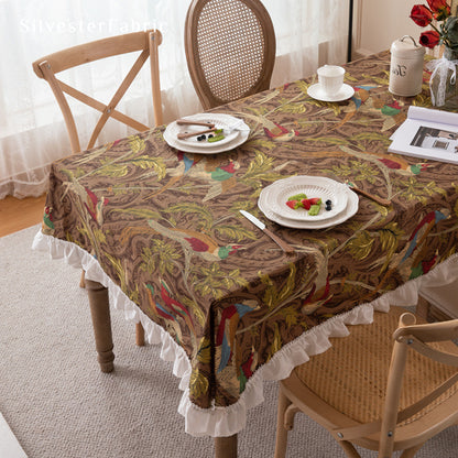 American Vintage Botanical Phoenix Cotton Rectangle Tablecloth Ruffles