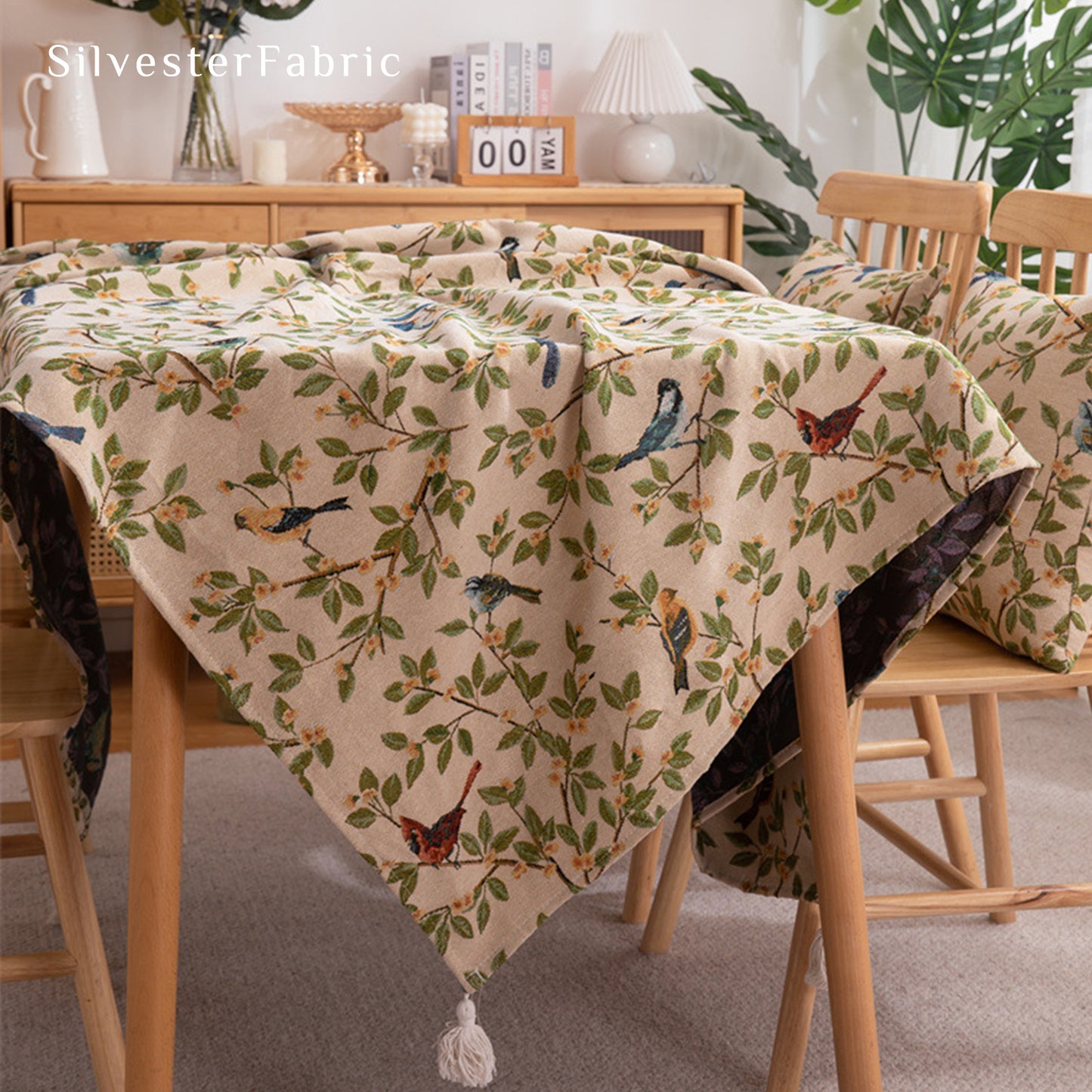 Vintage Leaf And Bird Pattern French Polyester Rectangle Tablecloths