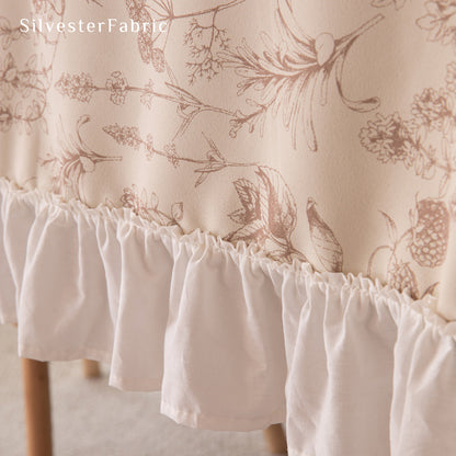 French Vintage Botanical Pattern Ruffles Rectangle Long Tablecloths
