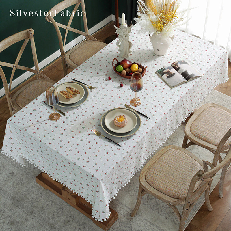 Floral Tablecloth Rectangle丨White Tablecloth