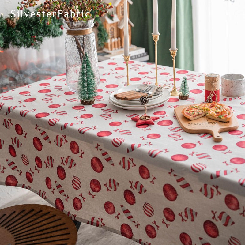Red Bells Candy Christmas Tablecloth丨Free Shipping - Silvester Fabric