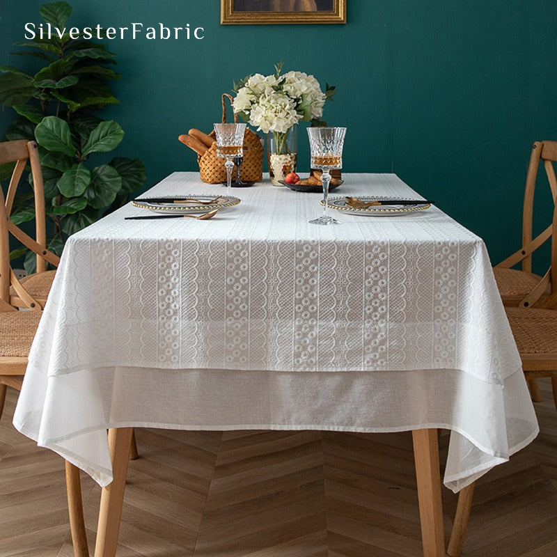 White Rectangle Tablecloth丨Embroidery Tablecloth
