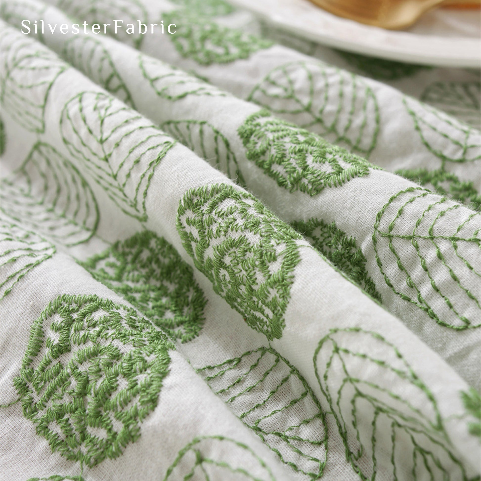 Leaf Embroidered White Tablecloth丨Free Shipping - Silvester Fabric