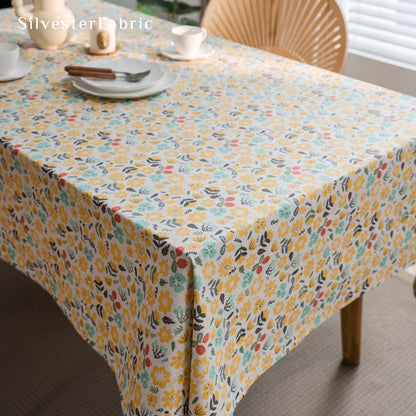 French Country Spring Floral Print Linen Vintage Rectangle Tablecloths