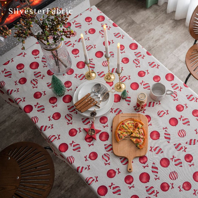 Red Bells Candy Christmas Tablecloth丨Free Shipping - Silvester Fabric