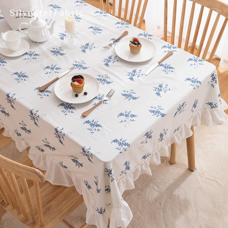 White Embroidered Tablecloth丨Spring Table Linen - SilvesterFabric