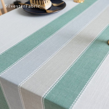 Blue Striped Embroidered Line Polyester Rectangle Outdoor Tablecloths