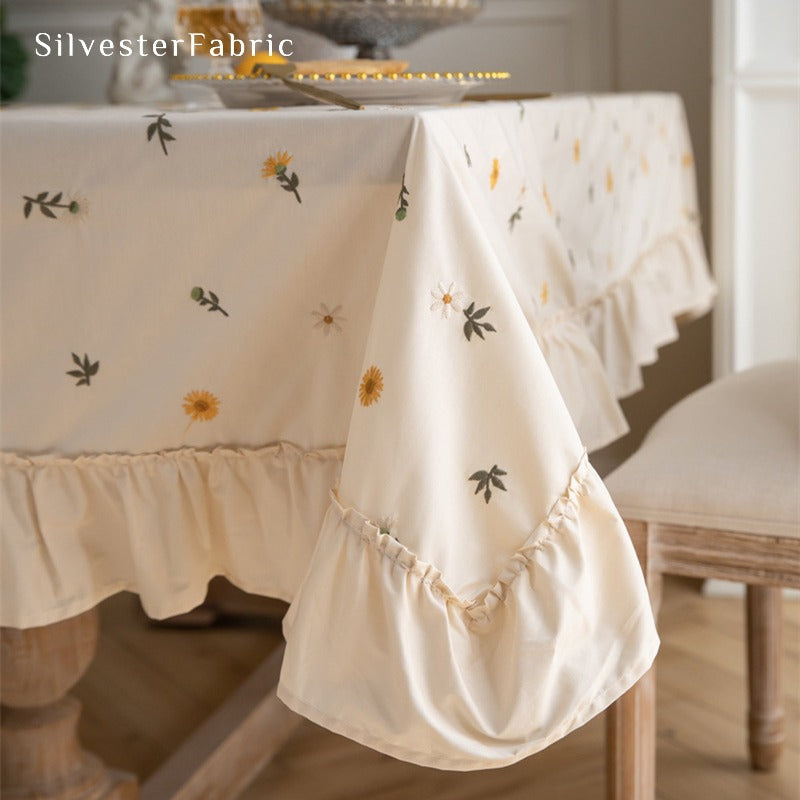Floral Embroidered Tablecloth For Round Table - Silvester Fabric